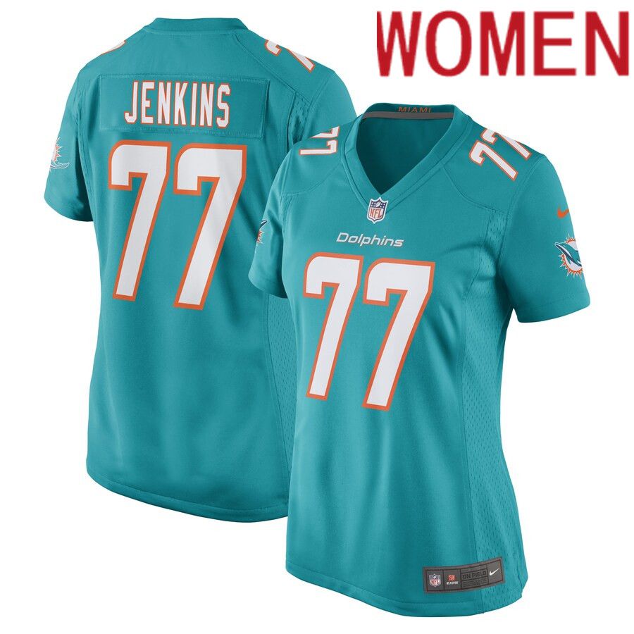 Women Miami Dolphins #77 John Jenkins Nike Aqua Game Player NFL Jersey->women nfl jersey->Women Jersey